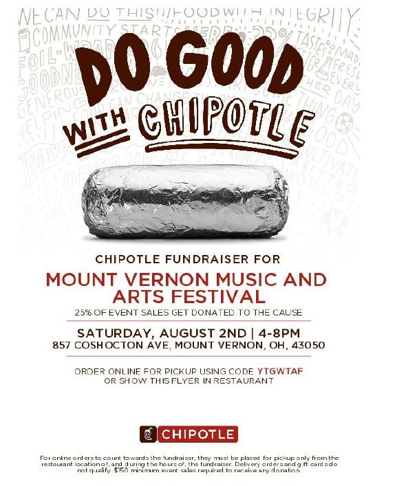 Mount Vernon Music and Arts Festival Chipotle Fundraiser flyer.