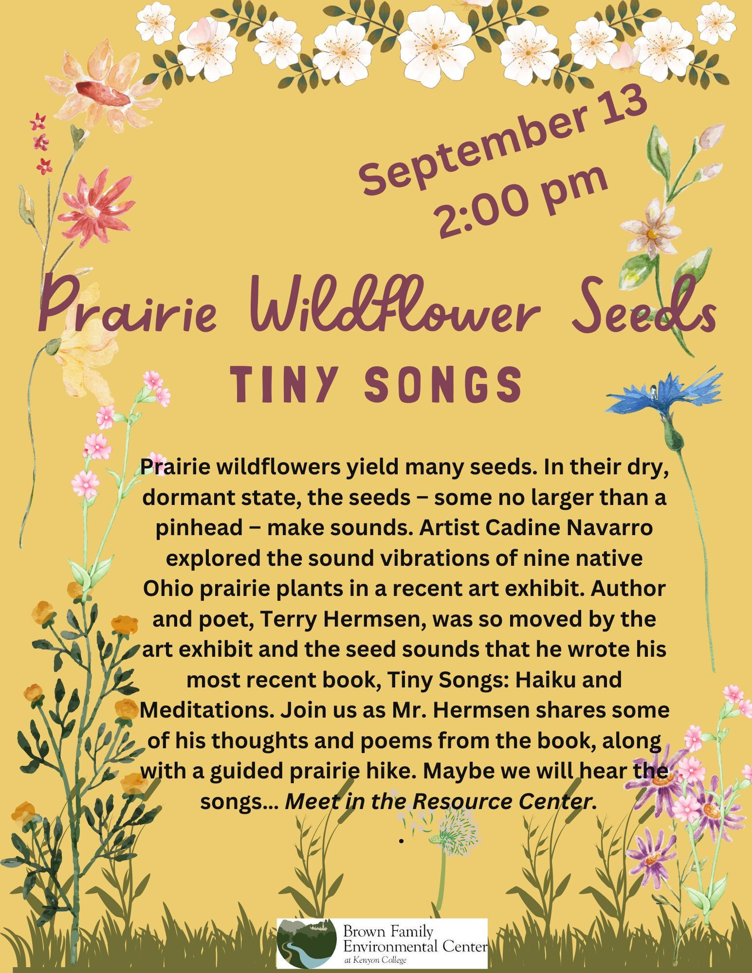 BFEC Prairie Wildflower Seeds Tiny Songs flyer.