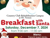 Country Club Rehabilitation Campus at Mount Vernon Breakfast with Santa event flyer.