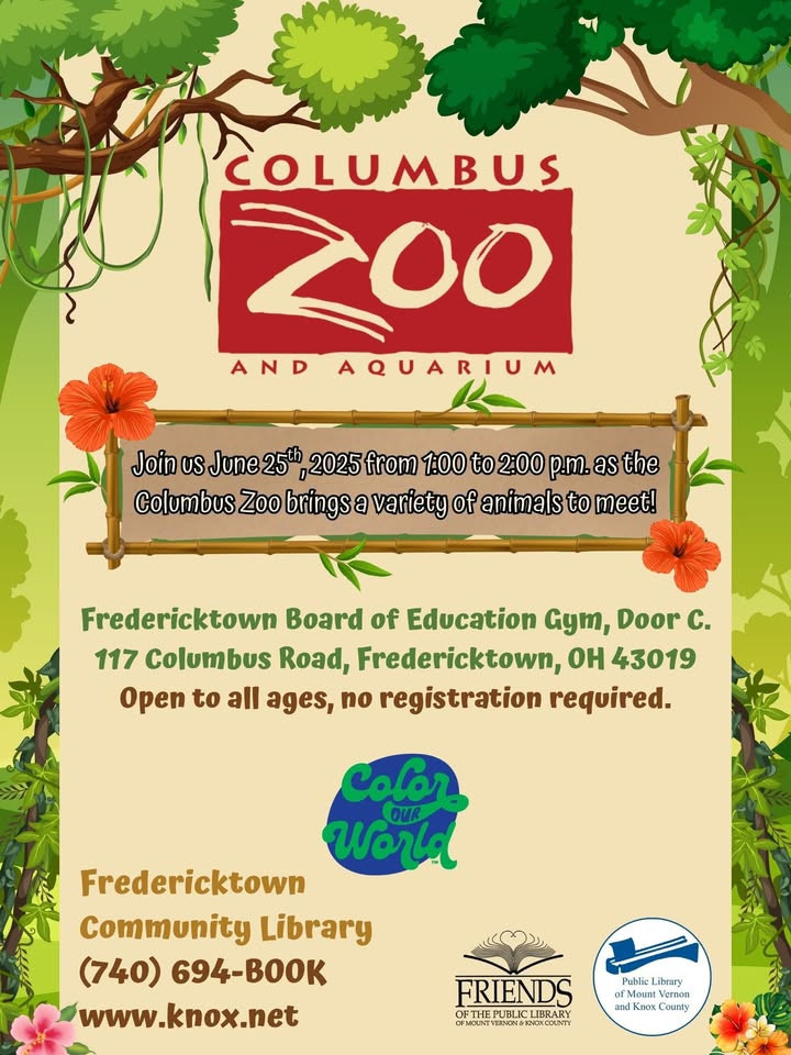 Fredericktown Summer Reading Program Zoo Visit flyer.