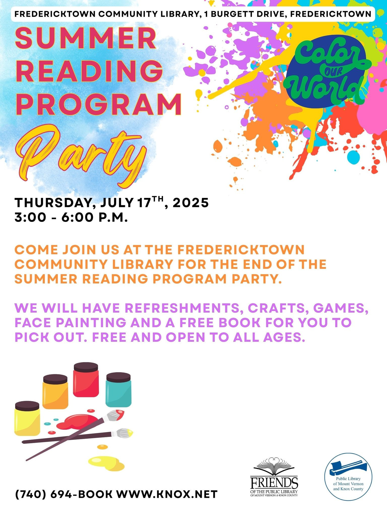 Fredericktown Summer Reading Program Party flyer.