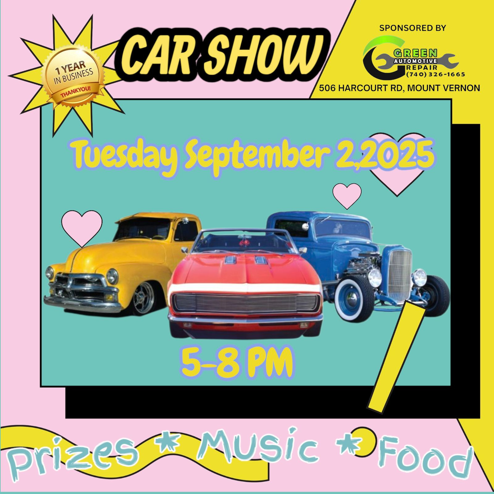 Green Automotive Repair Car Show flyer.