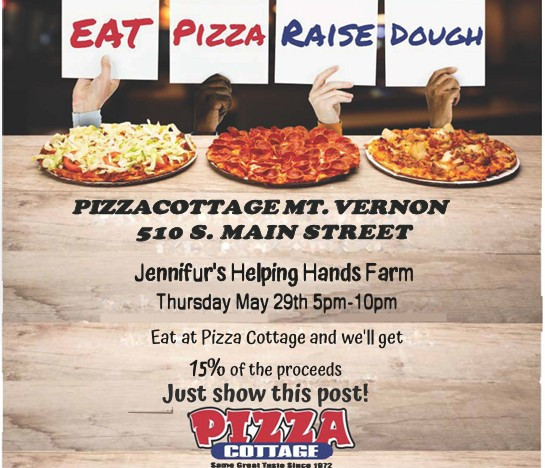 Jennifur's Helping Hands at Pizza Cottage flyer.