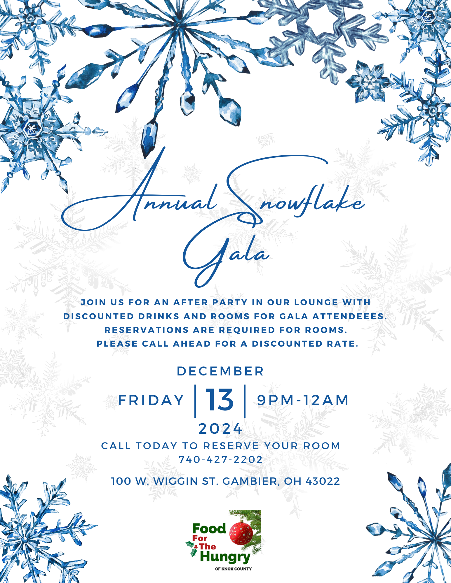 Kenyon Inn Snowflake Gala Afterparty flyer.