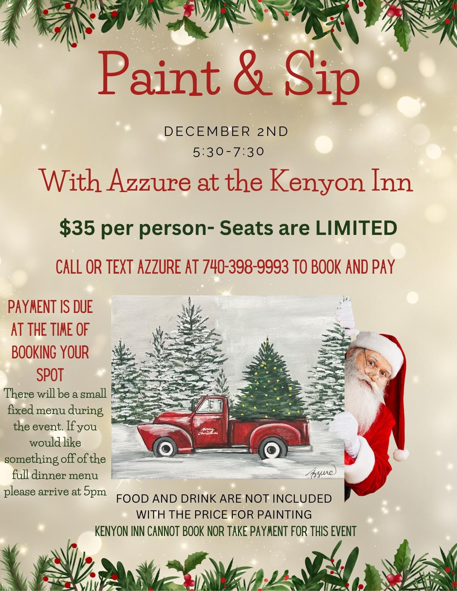 Paint and Sip with Azzure at the Kenyon Inn flyer.