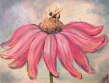Painting featuring a flower and bee.