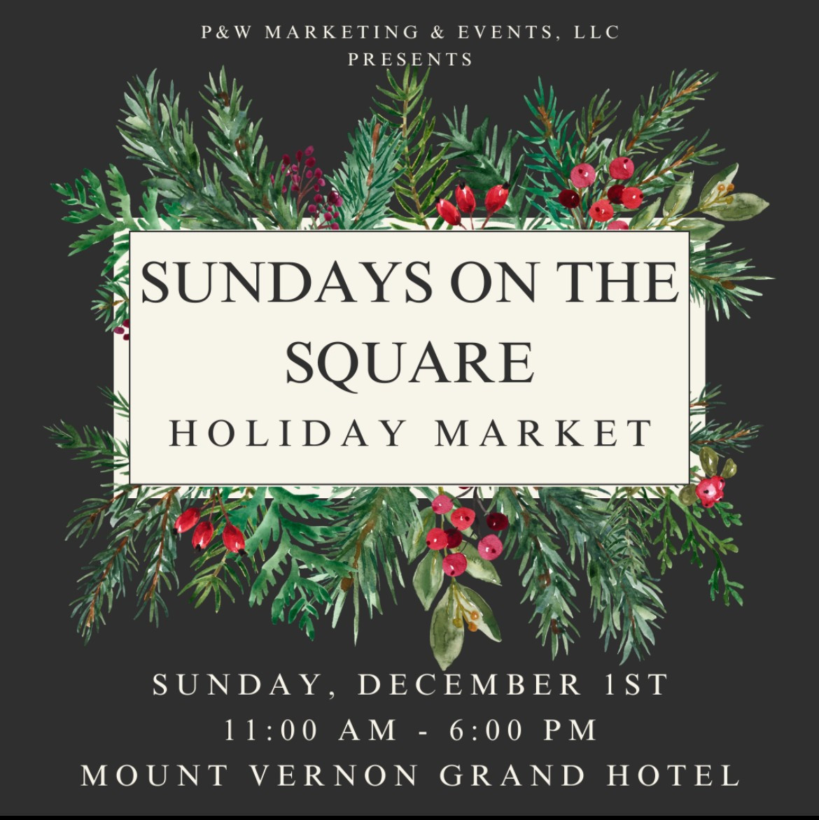 sundays on the square holiday market flyer.