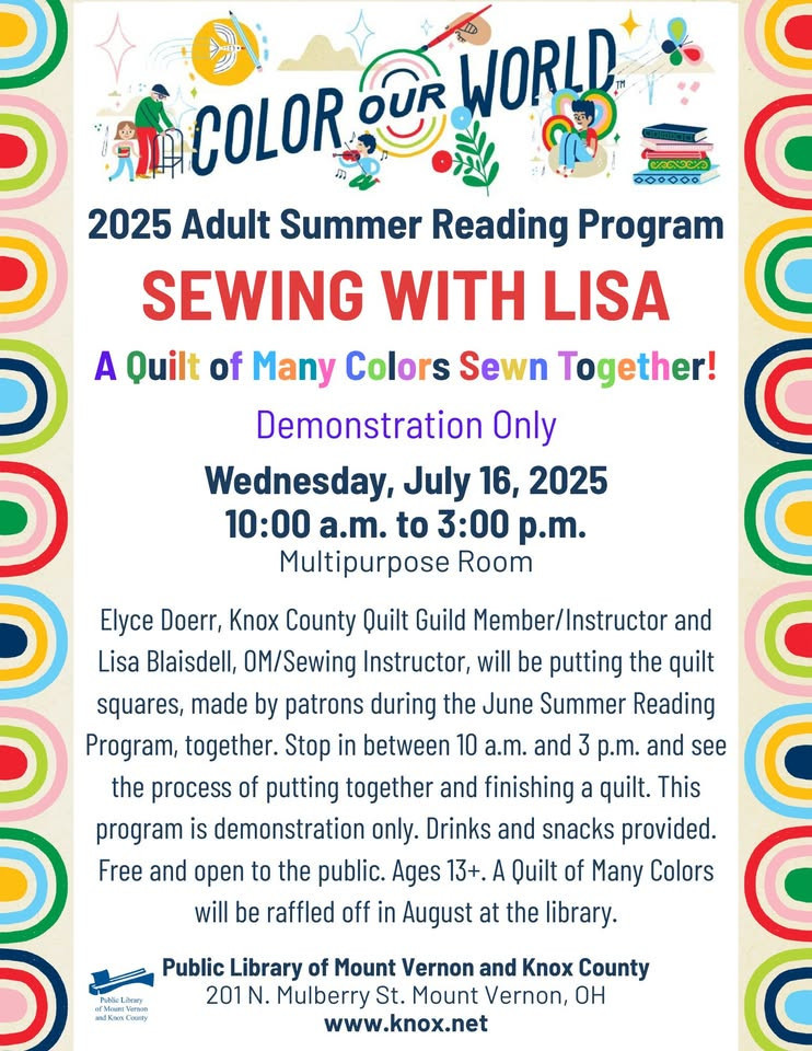 Sewing with Lisa A Quilt of Many Colors Sewn Together flyer.